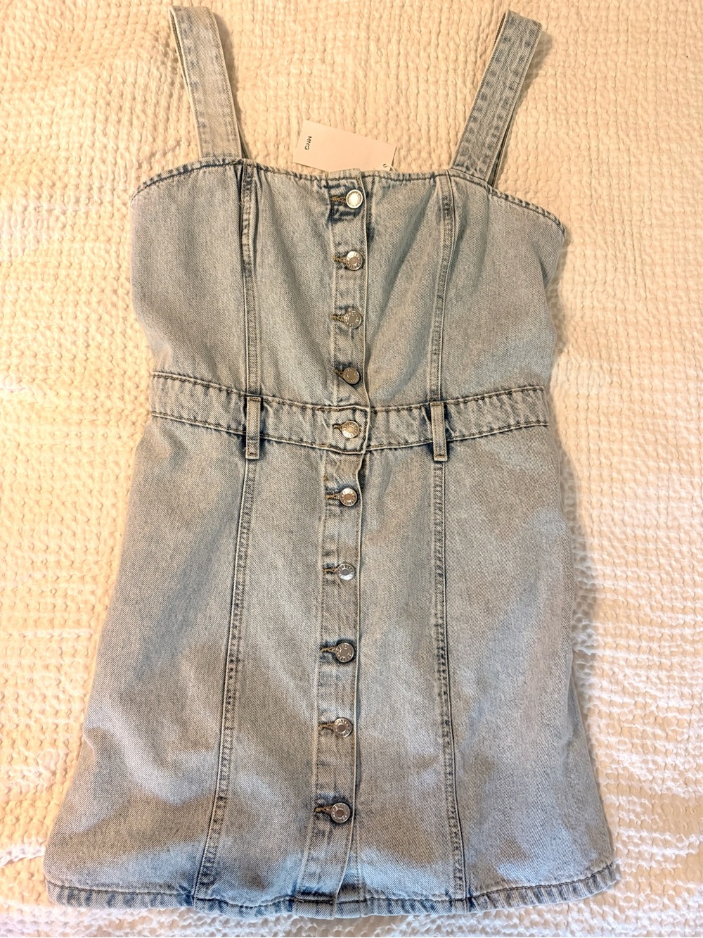 Mango Light Blue Denim Button-Front Mini Dress